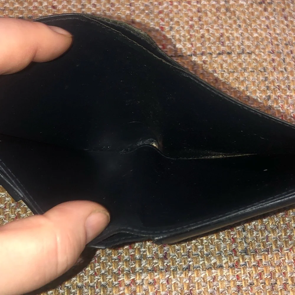 CARTIER Black Leather Sapphire Gold Bifold Wallet Coin Pocket Made In France